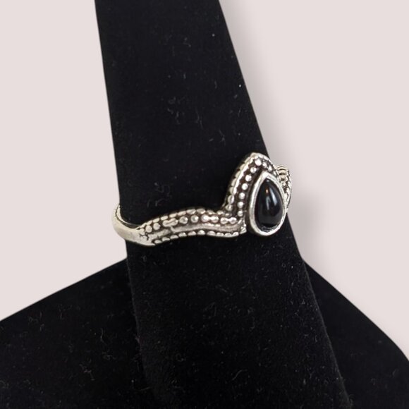 (3/$20) Black Tear Cabochon Dot Ring - Picture 2 of 6